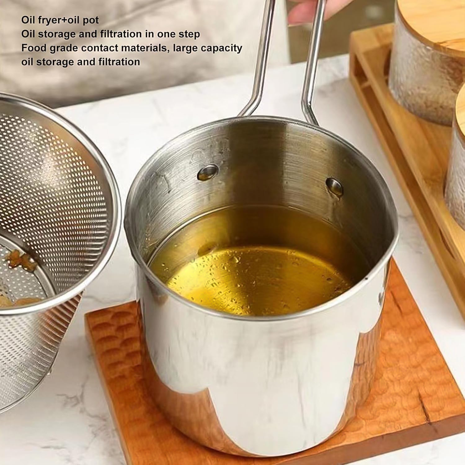 Small Deep Frying Pot With Strainer Basket (2 Pc Set / 1200 ML))