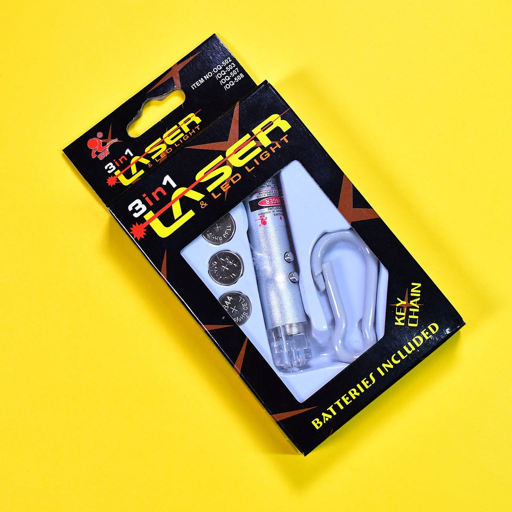 3 in1 Laser Light, LED Flashlight + Torch Keychain + Laser Pointer