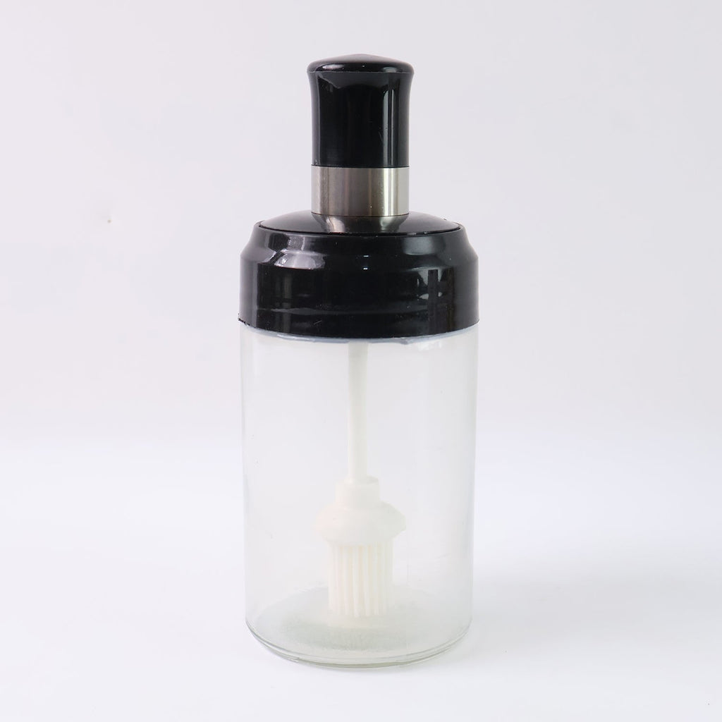 Clear Glass Oil Dispenser Bottle with Integrated Silicone Basting Brush (250ml Approx)