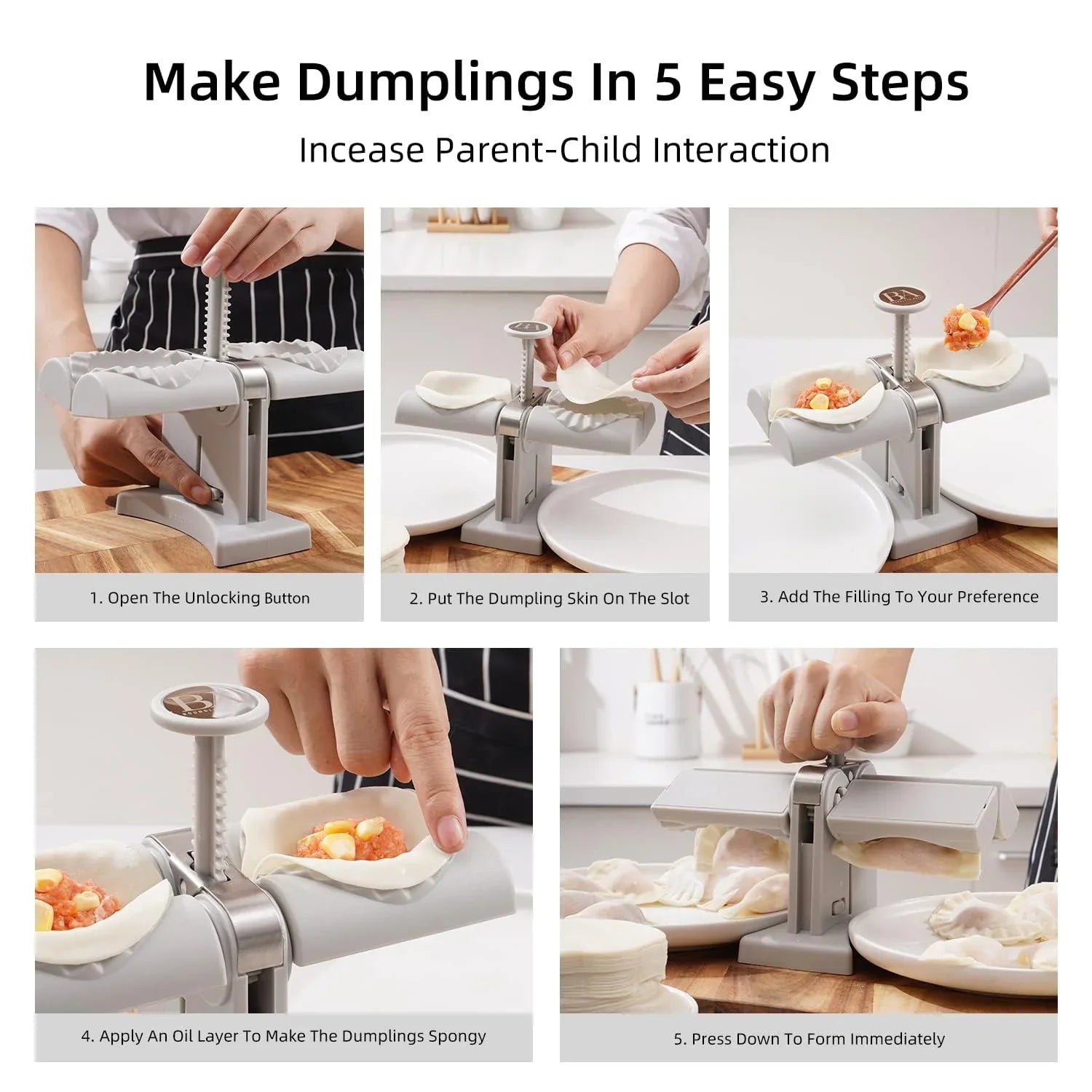 Double-Head Dumpling Maker Mold – Press Two Dumplings at Once (Brown Box)
