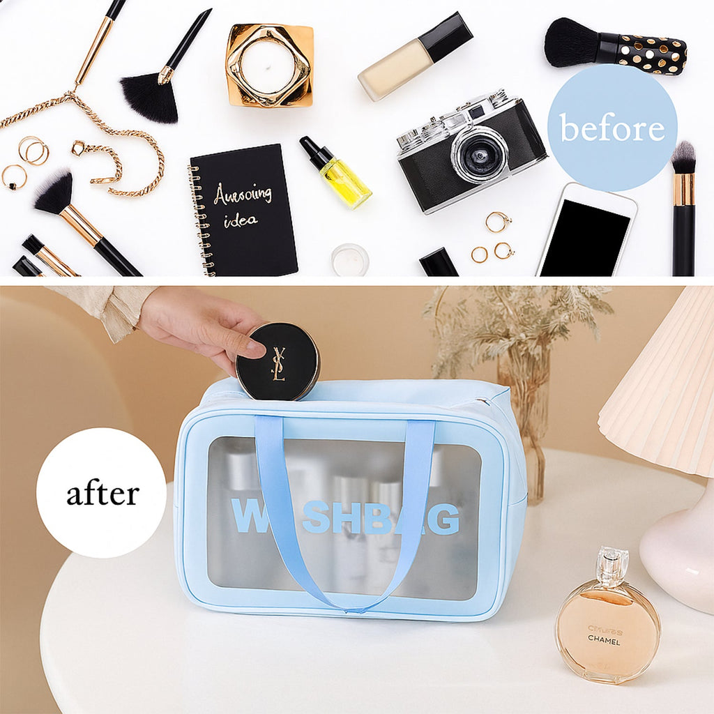 3-IN-1 Waterproof Transparent Travel Toiletry Bag Set