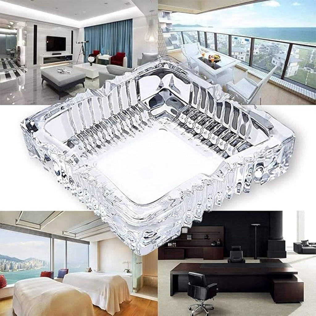 Square Glass Misti Crystal Quality Cigar Cigarette Ashtray Round Tabletop for Home Office Indoor Outdoor Home Decor