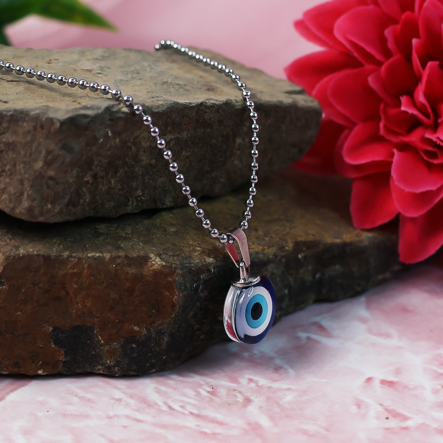 Tiny Blue Turkish Evil Eye Pendant Chain Necklace For Men And Women