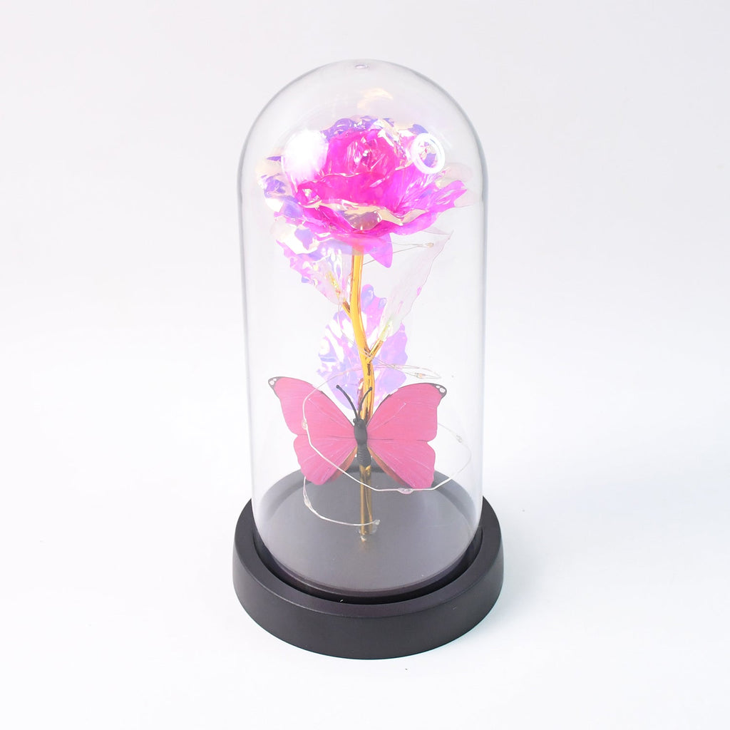 LED Decorative Rose with Butterfly in Transparent Plastic Dome (1 Pc / Battery Not Included)