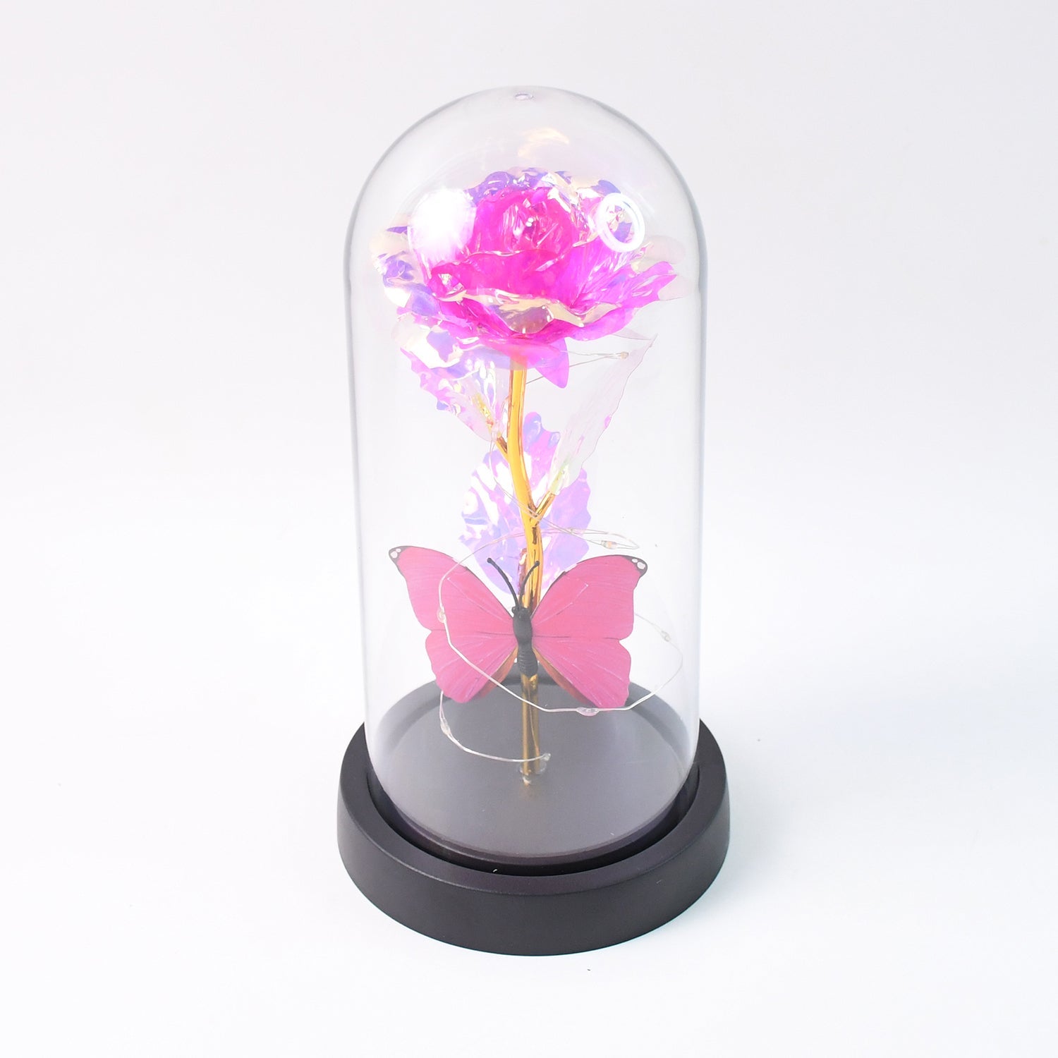 LED Decorative Rose with Butterfly in Transparent Plastic Dome (1 Pc / Battery Not Included)
