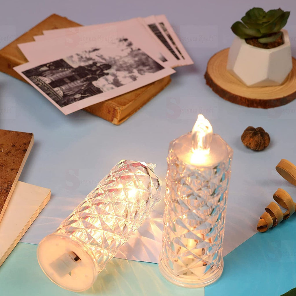 Rose Candles LED Flameless and Smokeless Decorative Acrylic Transparent Candles Led Tea Light Candle Perfect for Gifting, Home, Diwali, Christmas, Crystal Candle Lights, Diwali (1 Pc)  (MOQ :- 12 pc )