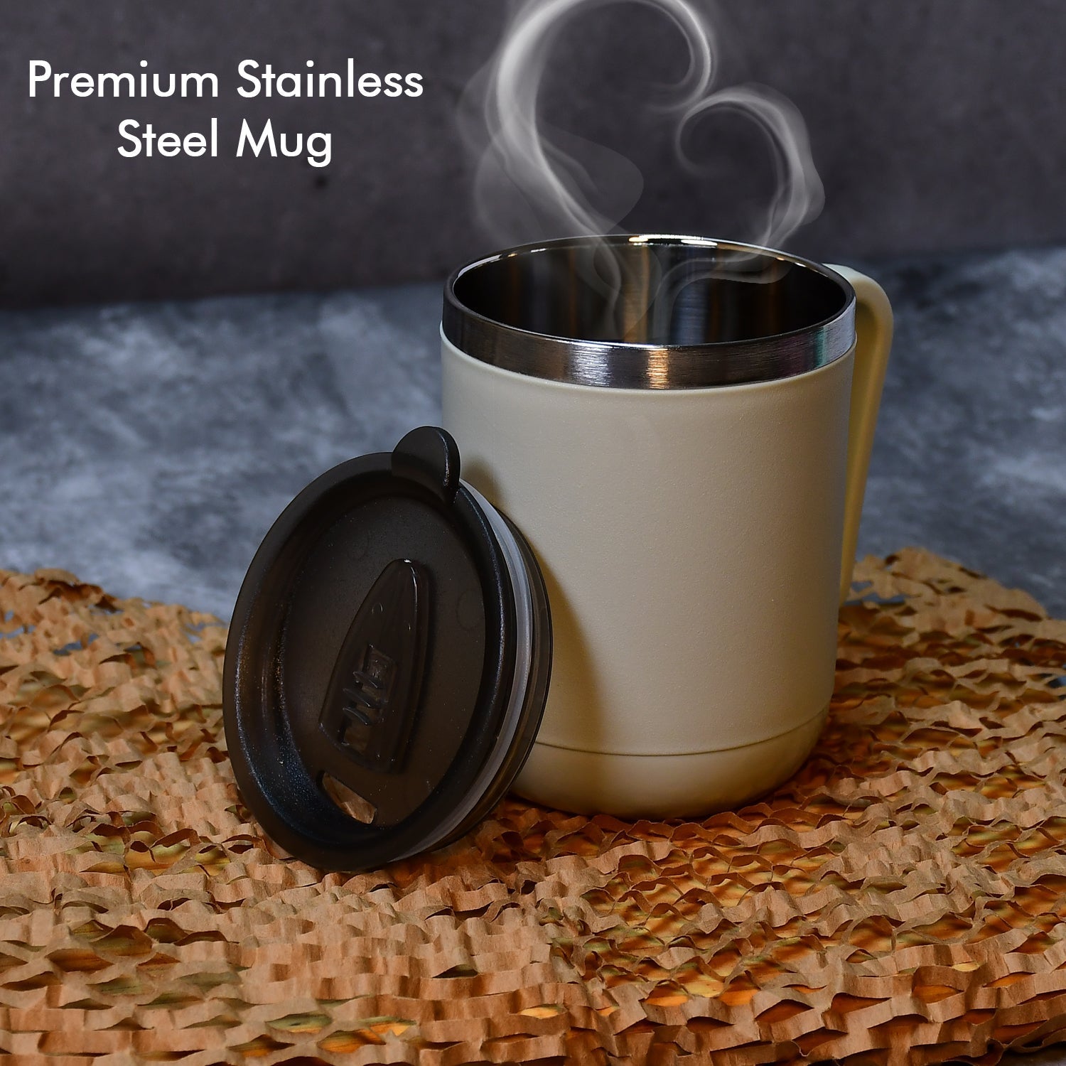 Customize Ganesh Premium Stainless Steel Coffee Mug with heat resistant mug lid. Approx 400Ml mug.