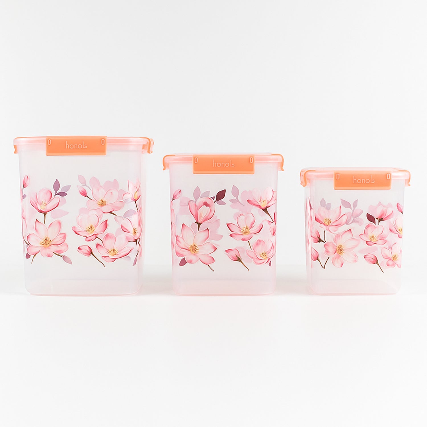 Square 3 Pcs Floral Printed Airtight Storage Container Set – Approx 2.8 Ltr, 4.5 Ltr, 6.9 Ltr (3 Pcs Set)
