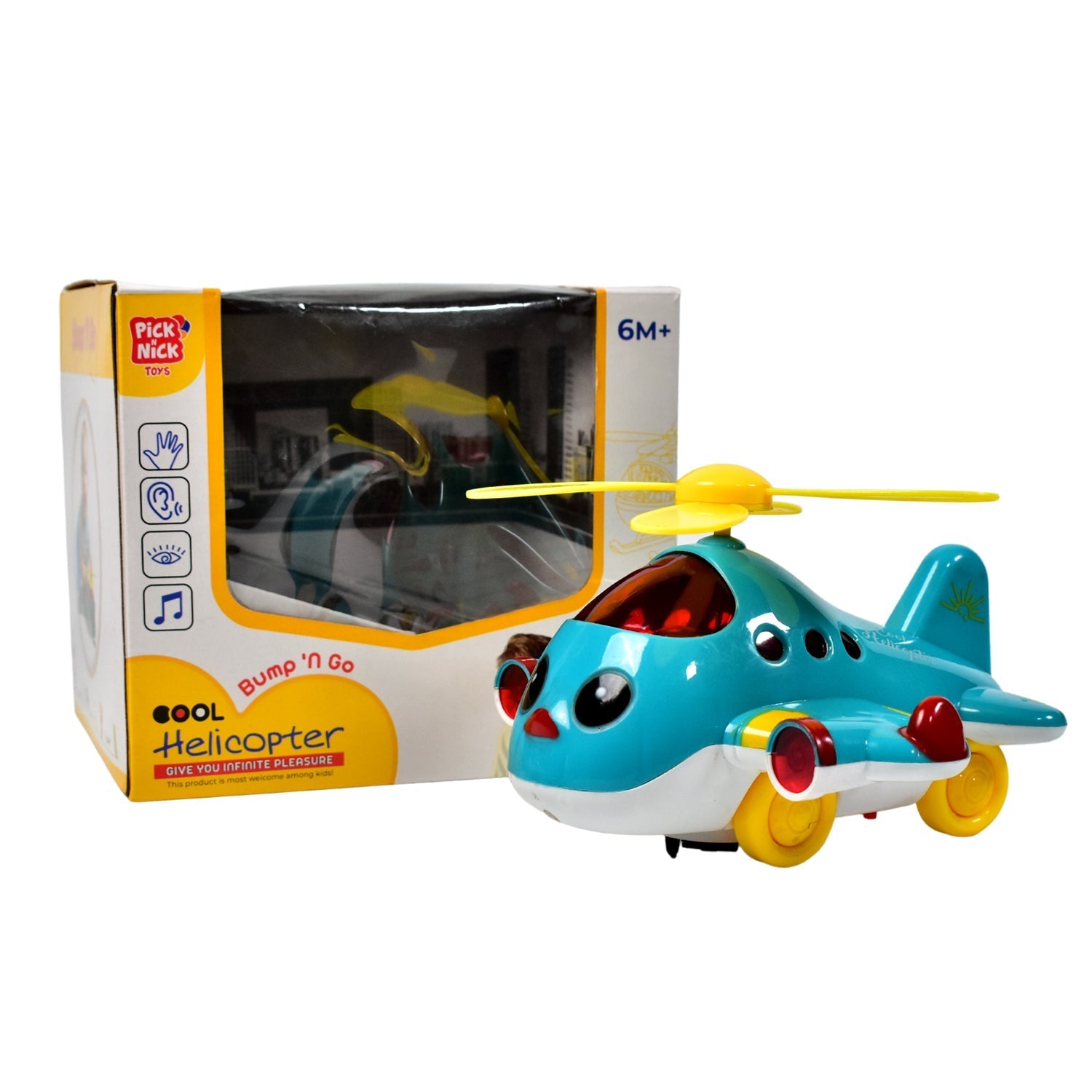 Helicopter Airplane Musical Toy - Electronic Moving Plane with Lights, for 6-18 Months, Encourages Crawling