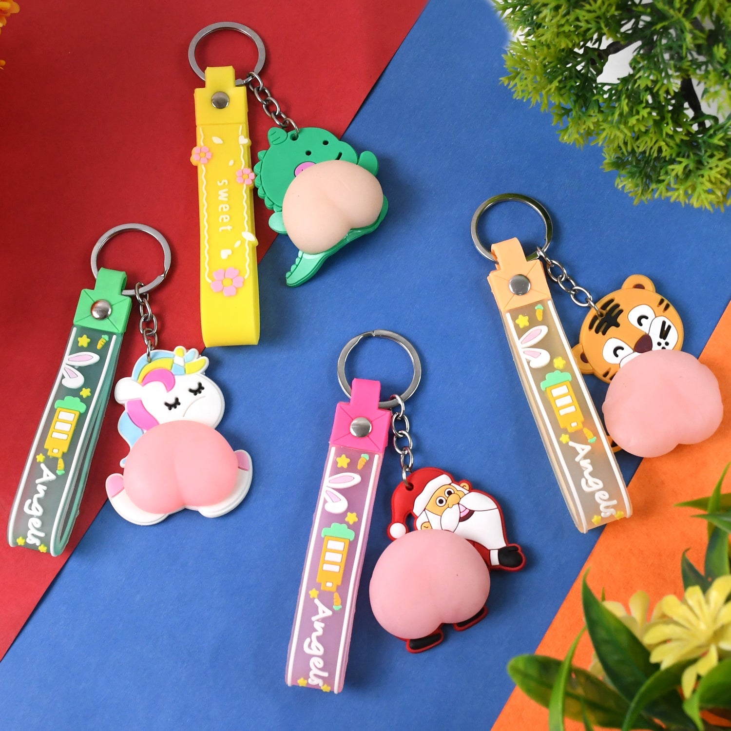 Silicone Keychain with Wrist Strap & Squeeze Toy (1 Pc Mix design)