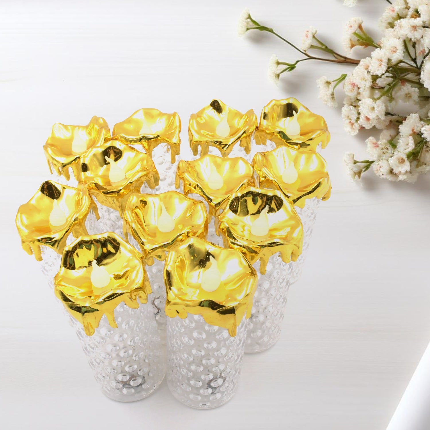 Gold LED Flameless Candles for Decor & Gifting, Diwali (12 Pc MOQ)