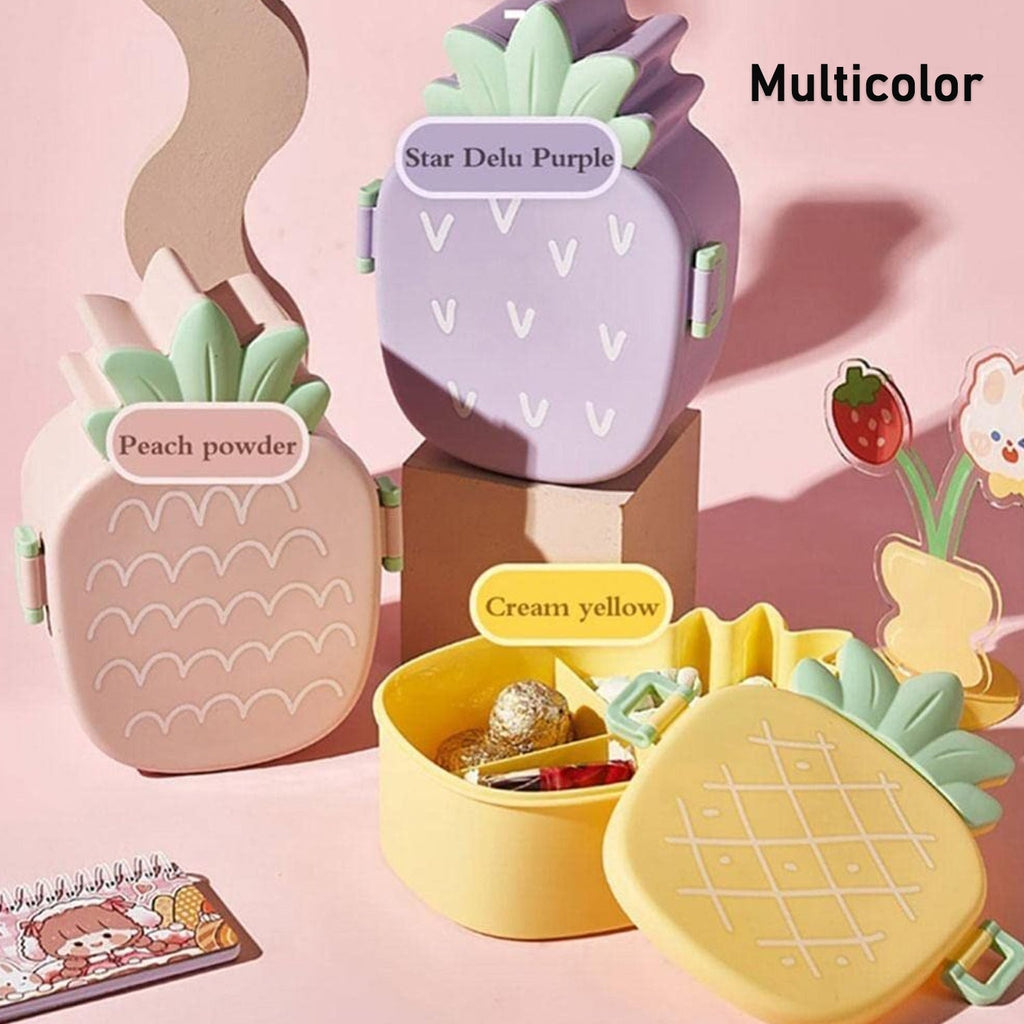 Customize Kids Lunch Box Cute Pineapple Shaped Bento Box with Fork Spoon Snack Container Microwave Portable Office Lunch Box (1 Pc / With Spoon, Fork & Color Box)