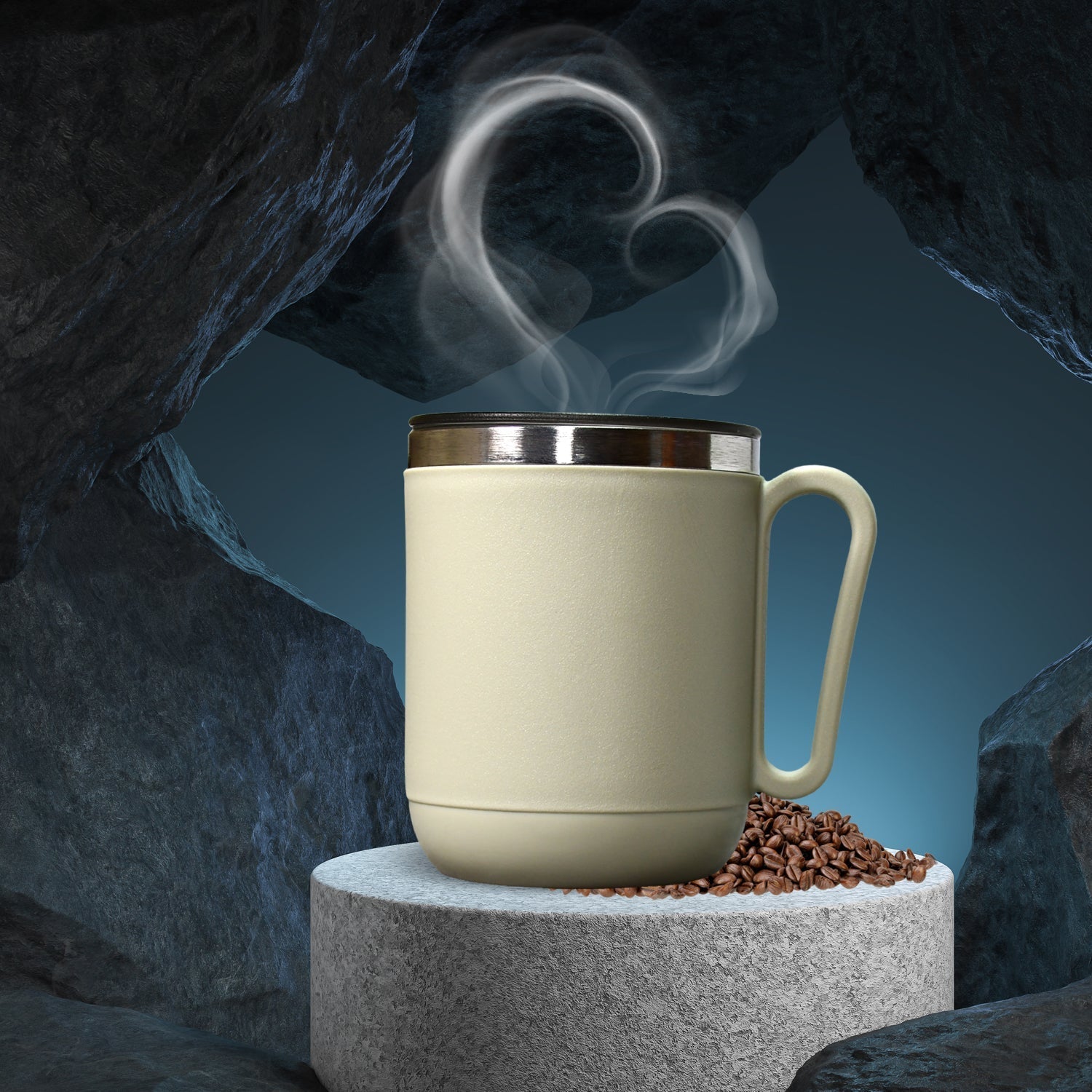 Customize Ganesh Premium Stainless Steel Coffee Mug with heat resistant mug lid. Approx 400Ml mug.