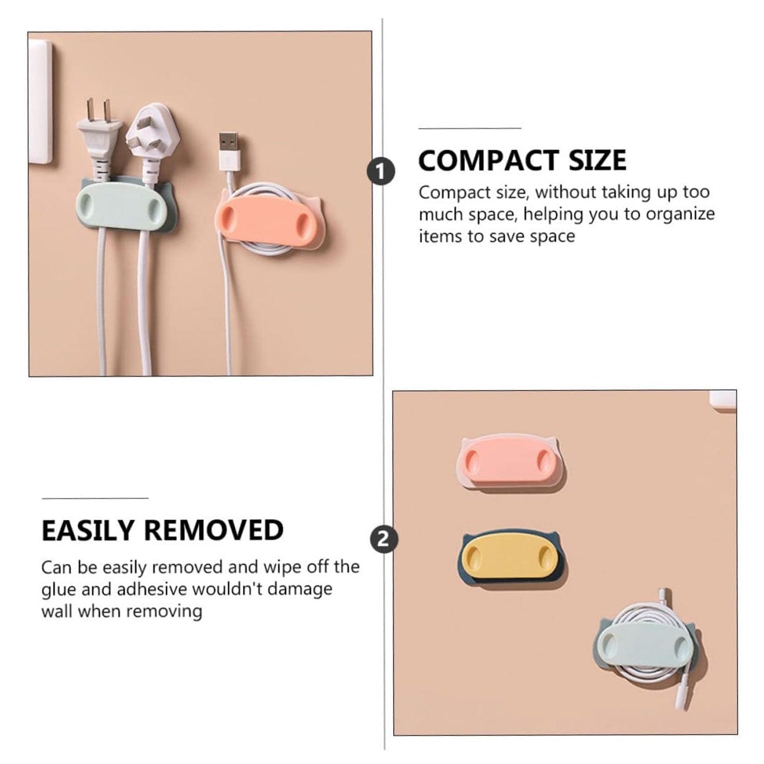 Pig Plug Wire Organizer Cable Holder Clips with Self-Adhesive Pad (4 Pcs Set)
