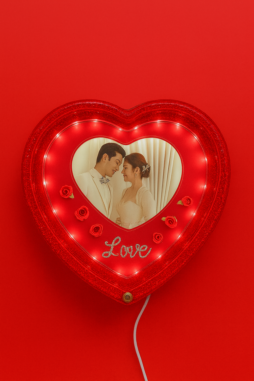 Heart-Shaped LED Love Photo Frame | Romantic Red Glowing Picture Frame with Roses & “Love” Design | 4x6 Inch Couple Photo Frame | Perfect Gift for Wedding, Anniversary, Valentine’s Day & Home Décor