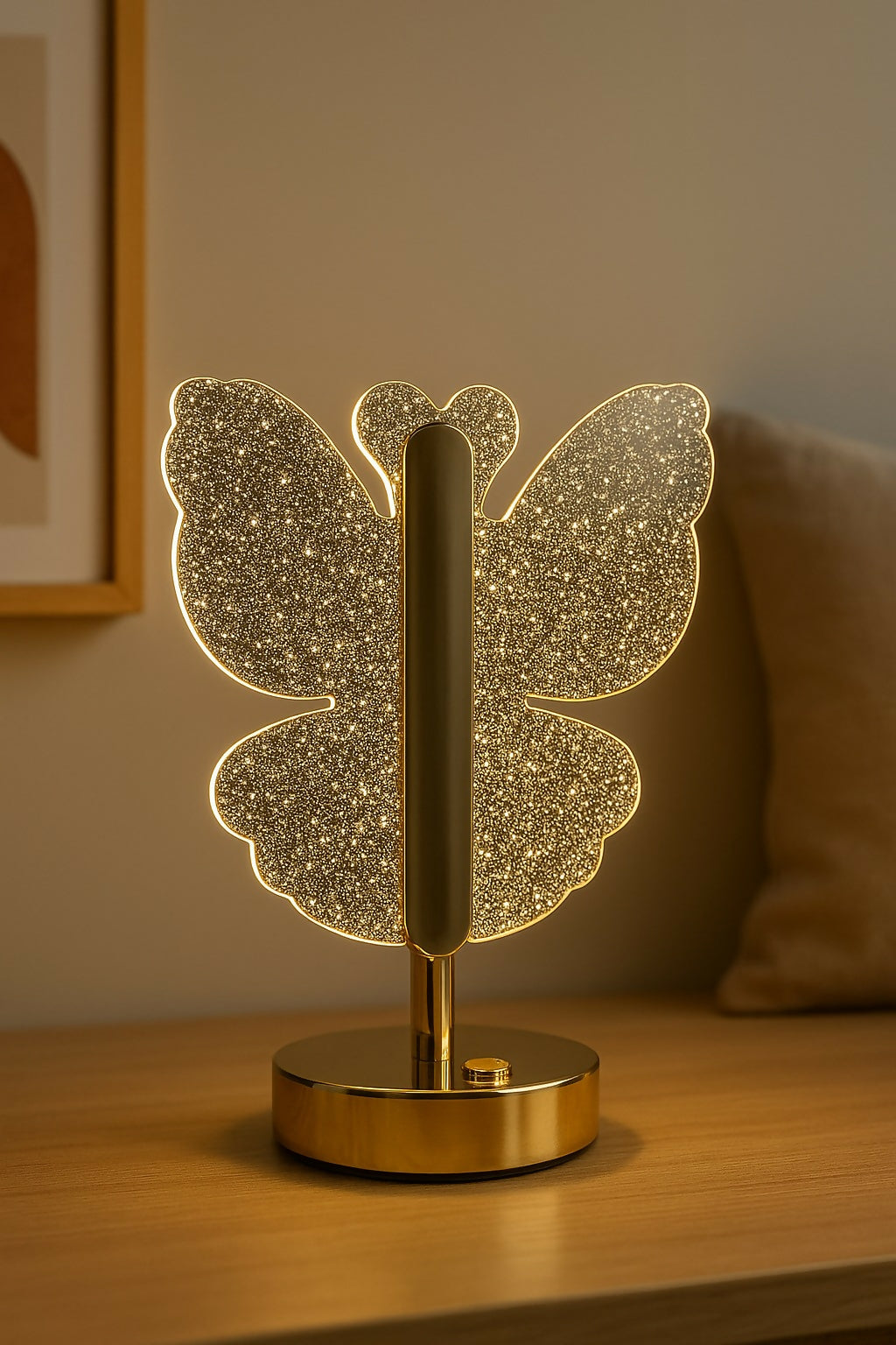 HOME DECOR Luxury Golden Butterfly LED Table Lamp – Glitter Acrylic Decorative Light for Bedroom, Kids Room, Living Room, Study Table & Gift – Warm Ambient Night Light