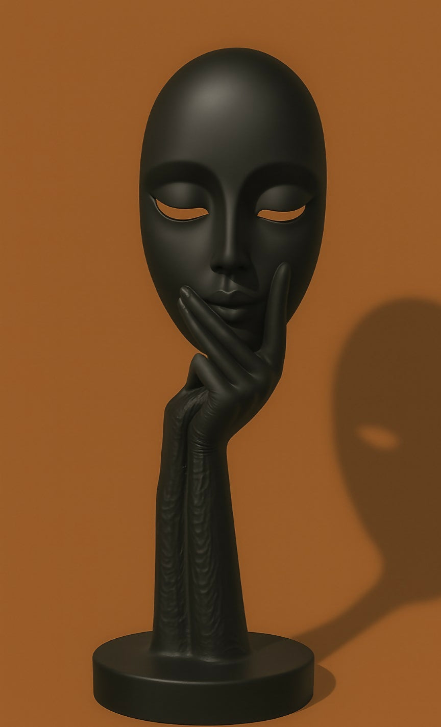 HOME DECOR Modern Matte Black "Thinking Face" Sculpture Showpiece | Abstract Polyresin Statue for Home, Living Room, Office Desk, Study Table & Artistic Gifting