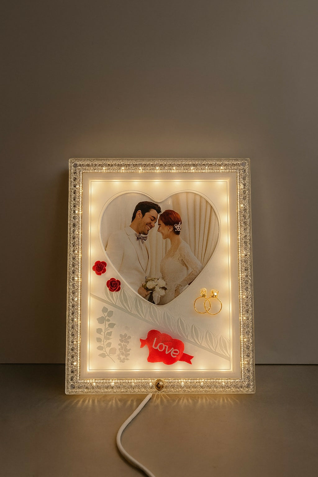 Small Size LED Photo Frame Lamp with Heart Shape & Love Design | Romantic Couple Night Light with Customized Picture | Wedding Anniversary Valentine Gift Decorative Table Lamp