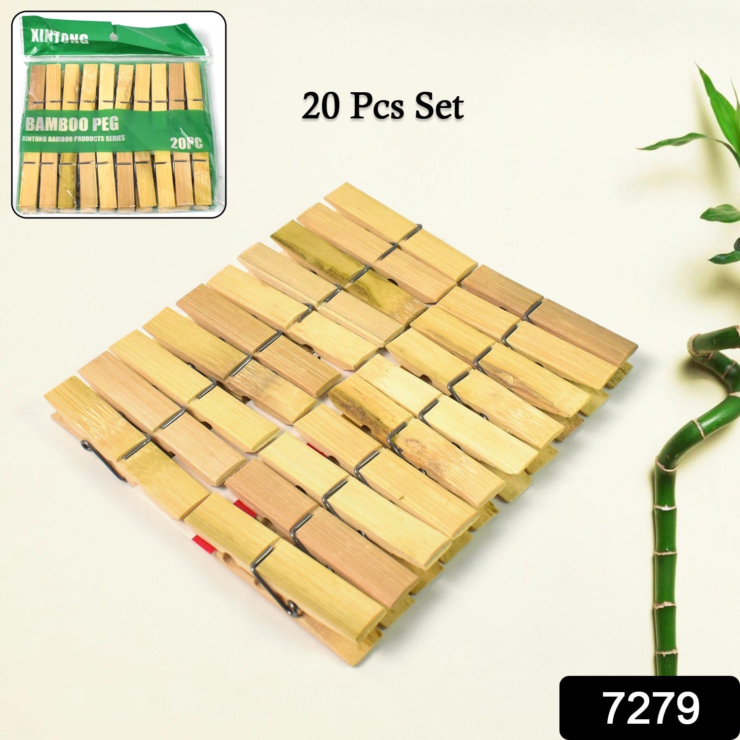Heavy Duty Bamboo Wooden Cloth Clips / Pegs (20 Pcs Set)