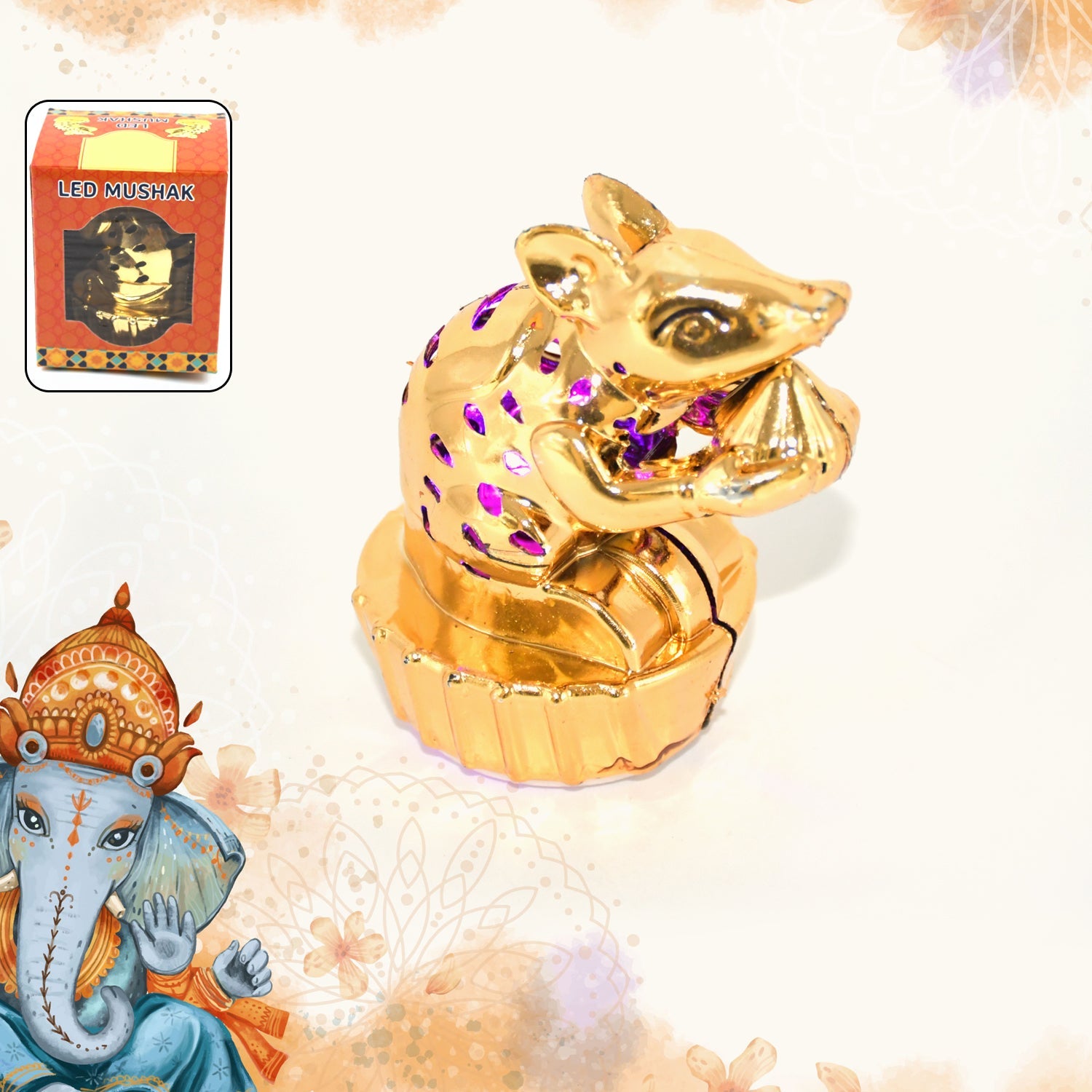 Multicolour LED Mushak / LED Mooshak for Ganpati Decorations, Ganesh Ganesha (1 Pc)