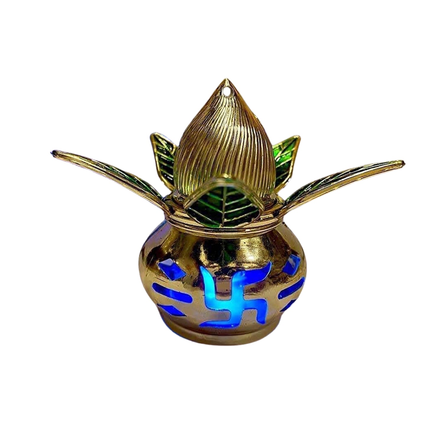 Gold Plated Eco Friendly LED Kalash  for Pooja Mandir, Ganesh Ganesha (1 pc / Multicolor LED)