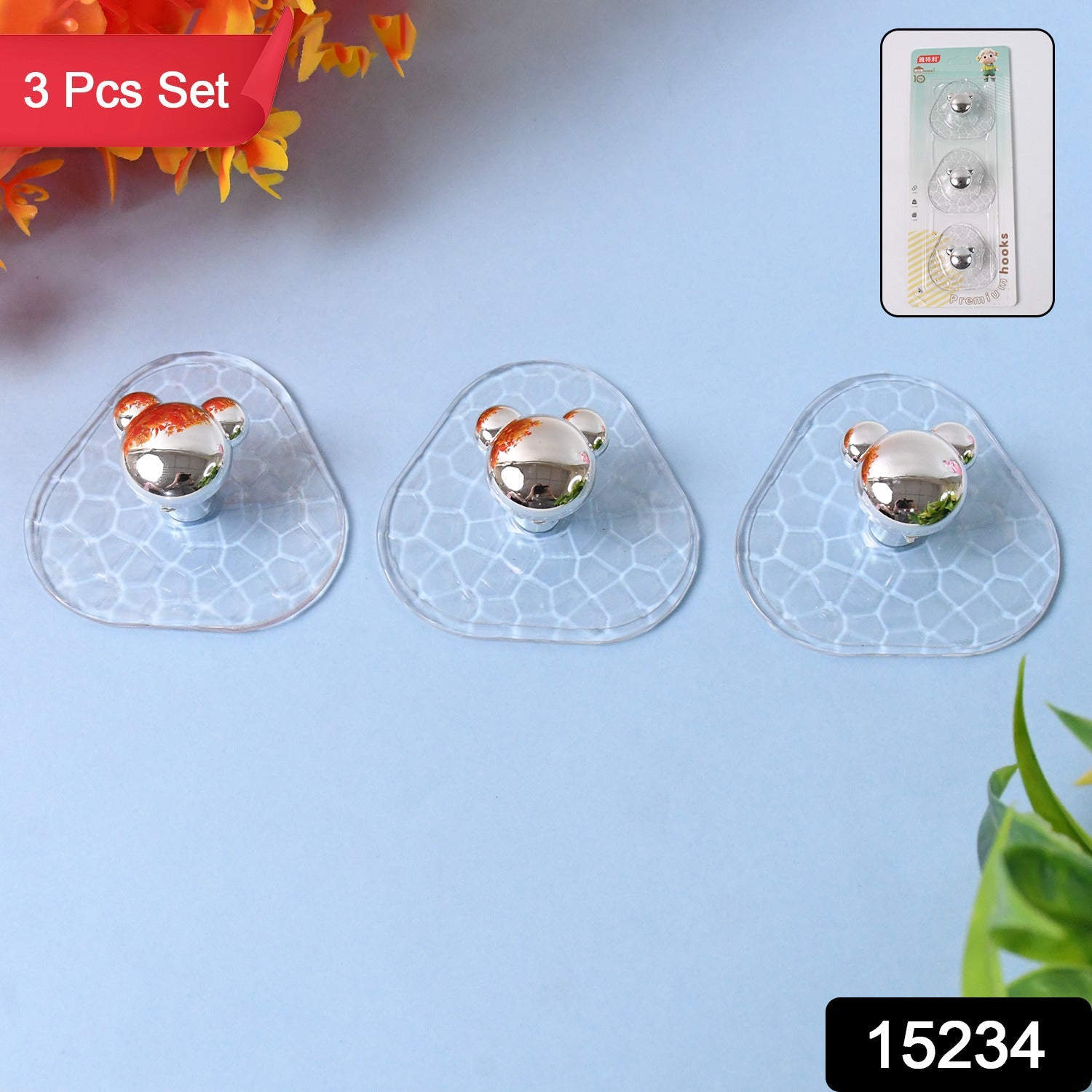 All-Plastic Adhesive Wall Hooks - Strong, No Damage, Easy to Install (3 Pc Set)