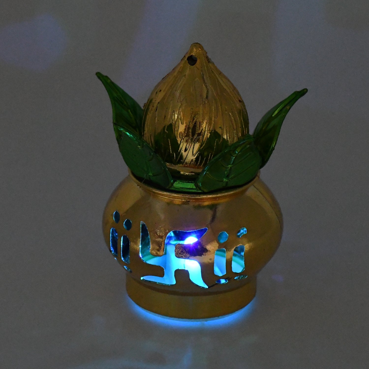 Gold Plated Eco Friendly LED Kalash  for Pooja Mandir, Ganesh Ganesha (1 pc / Multicolor LED)