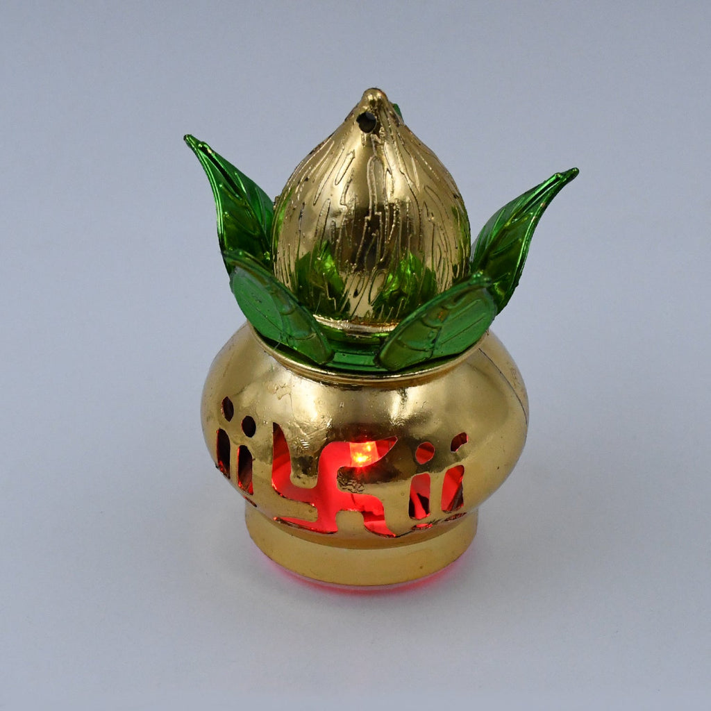 Gold Plated Eco Friendly LED Kalash  for Pooja Mandir, Ganesh Ganesha (1 pc / Multicolor LED)