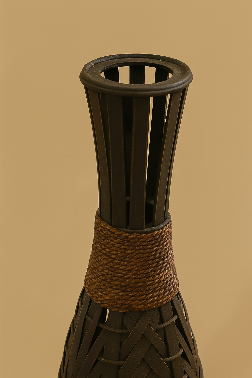 HOME DECOR Handcrafted Woven Brown Decorative Flower Vase with Faux White Flowers | Rustic Rope Wrap Home Décor Accent for Living Room, Table Centerpiece, Shelf & Office Decoration