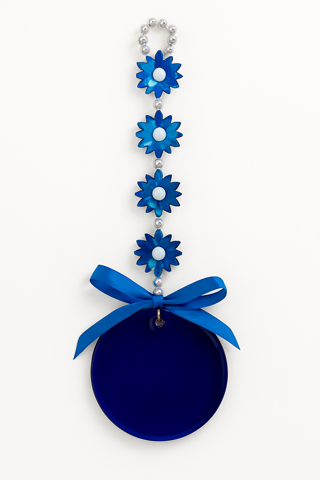 Blue Evil Eye Hanging with Lotus Motif and Decorative Bow – Nazar Protection Charm for Home Entrance, Office, or Car – Spiritual Vastu Decorative Amulet for Positive Energy & Good Luck