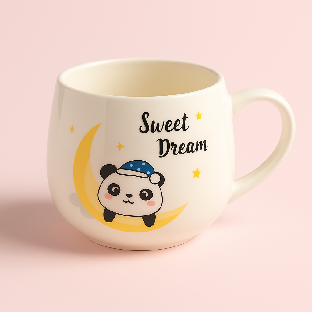 Sweet Dream Panda Mug – Cute Ceramic Coffee Cup with Kawaii Sleeping Panda on Crescent Moon Design – Large Capacity Milk/Tea Mug for Kids & Adults – Adorable Gift for Animal Lovers & Night Owls