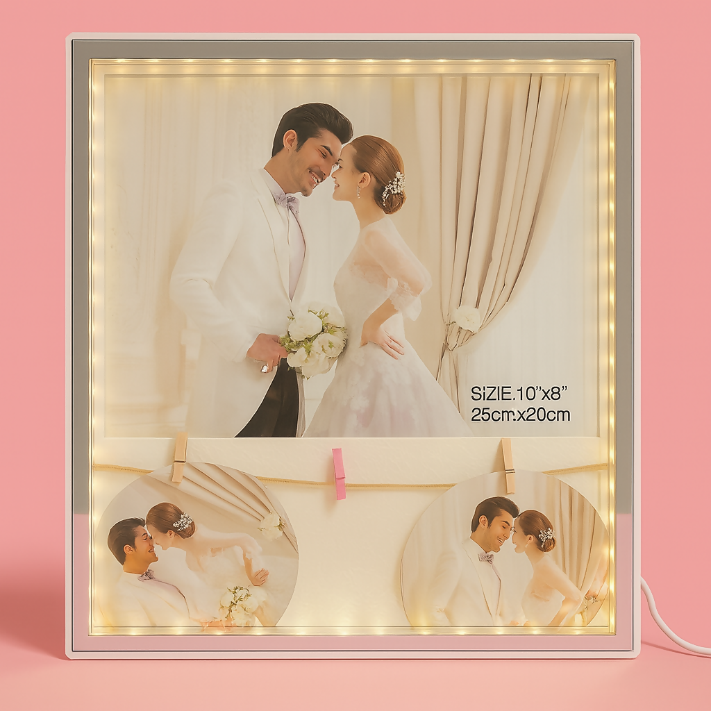 LED Wedding Couple Photo Frame with Lights – 10"x8" (25x20 cm) Decorative Photo Frame with Warm LED String Lights | Romantic Gift for Wedding, Anniversary, Valentine’s Day & Home Decor