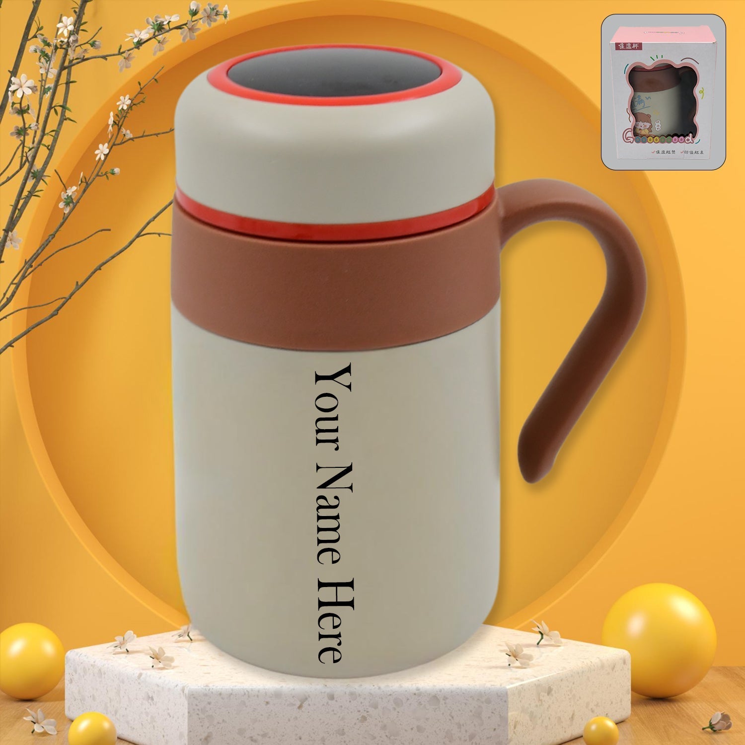 Customize Stainless Steel Mug / Bottle Vacuum Insulated Cup with Handle & Small cup, Tumbler (550 ML)