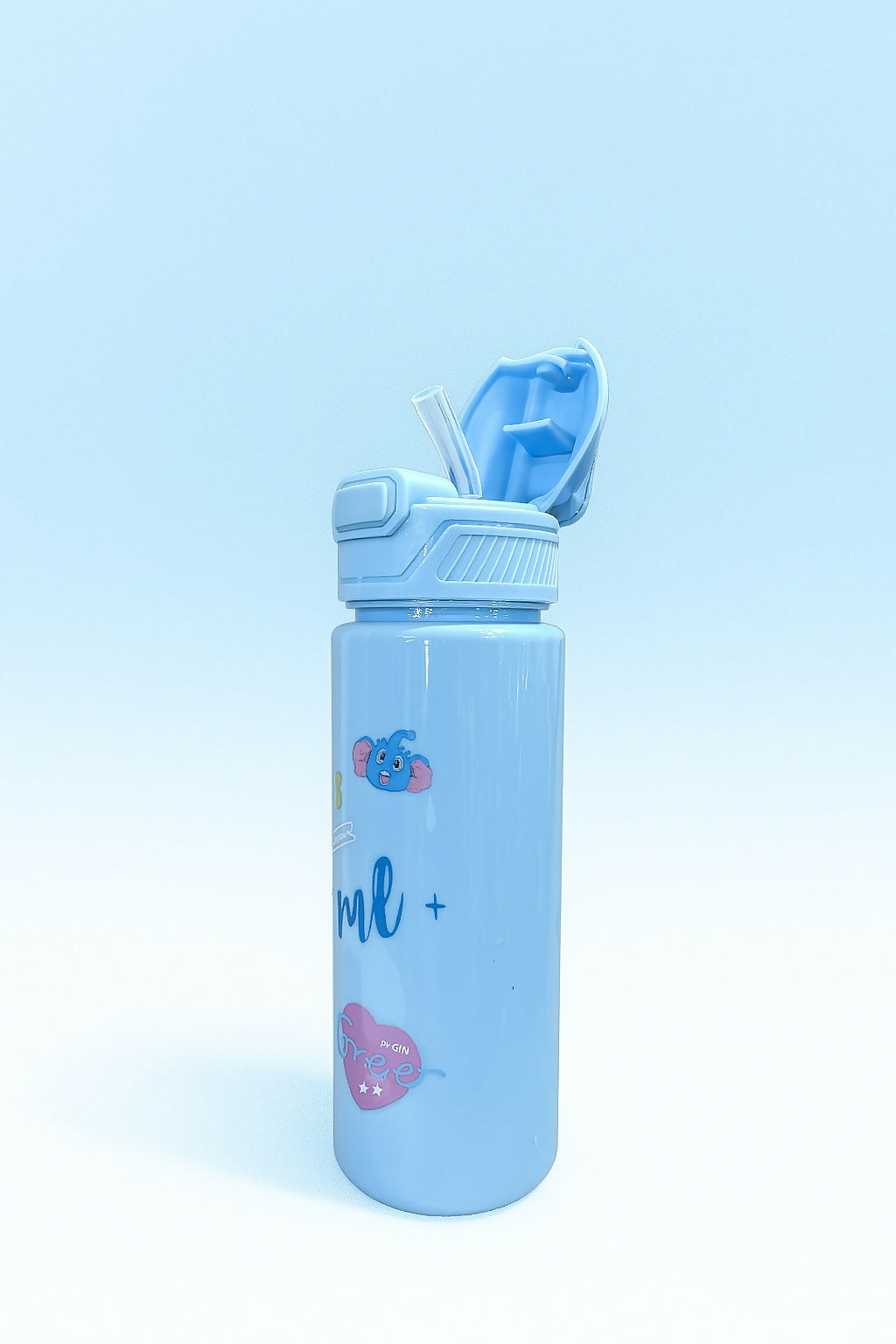 Set of 3 Blue Cartoon Water Bottles for Kids – Leak-Proof BPA-Free Plastic Sipper Bottles with Flip Lid & Cute Animal Prints (1500ml, 800ml, 500ml)