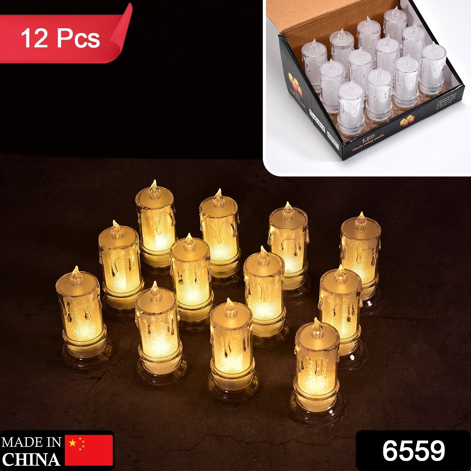 Big Flameless Melted Design Candles Set, Diwali (12 pcs)