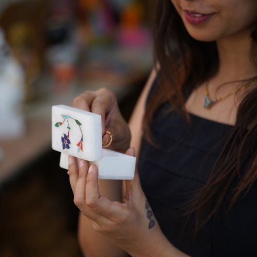 White Marble with floral inlay work Trinket Jewelry Box for Multi Purpose Use and Perfect Gifts for Women and Girls