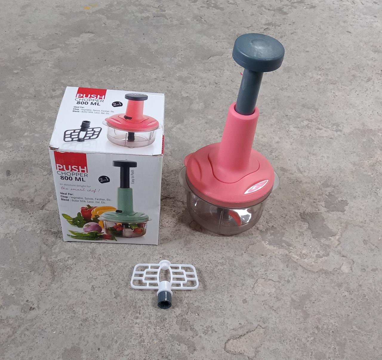 2-in-1 Push Chopper 800ml with Stainless Steel Blade for Quick Food Prep