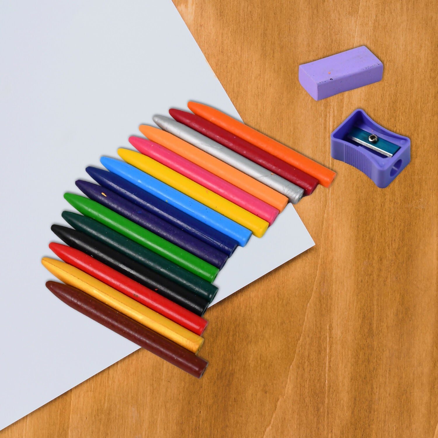 Camel Plastic Crayons 15 Assorted Shades with Free Sharpener and Eraser