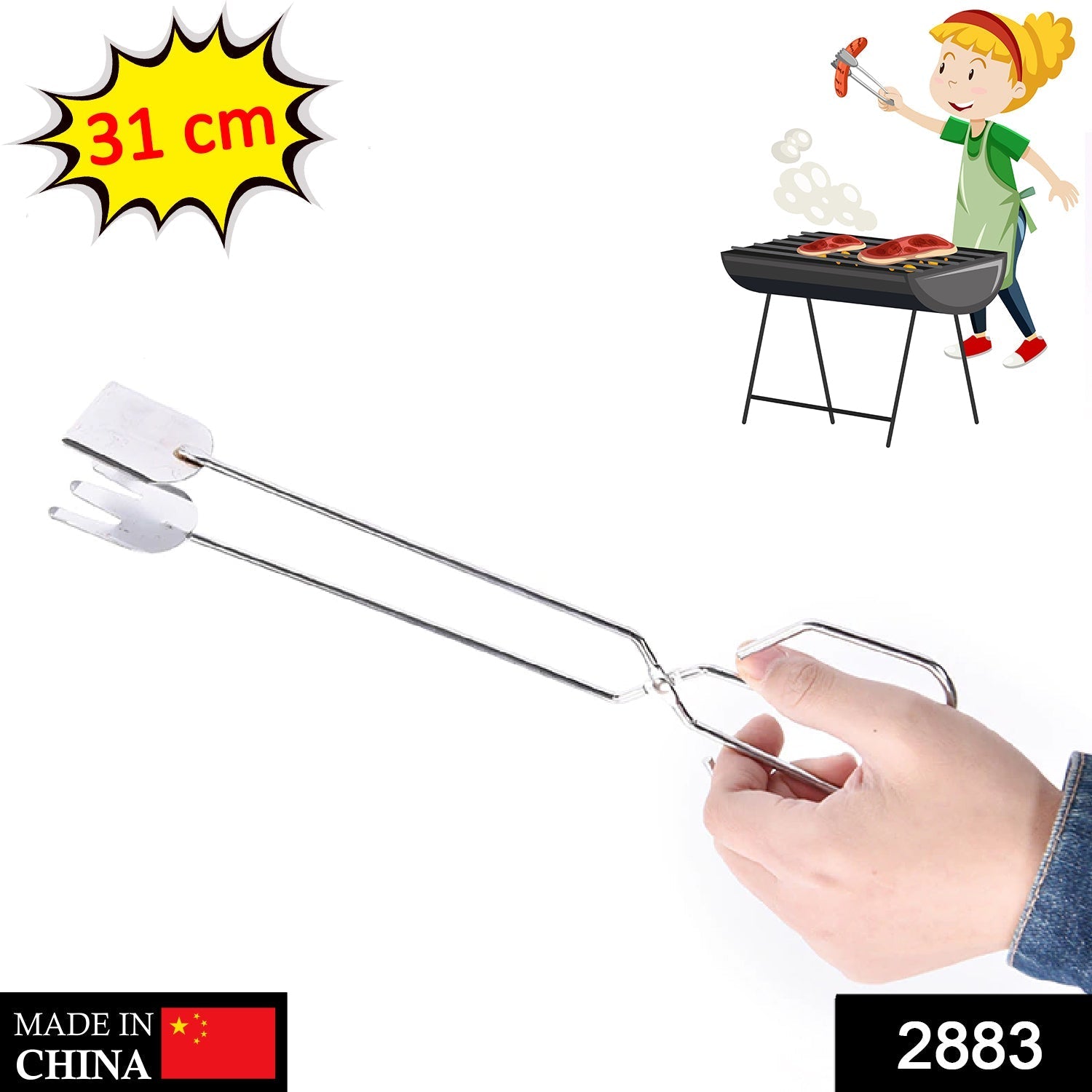 31cm Multi-Functional Metal BBQ Tongs for Serving (Clamp, Durable)