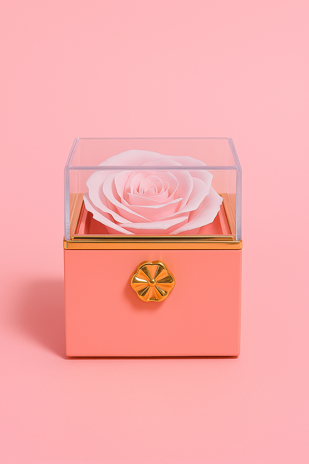 Luxury Preserved Rose Gift Box with Jewelry Drawer – Elegant Eternal Rose in Transparent Display Case with Gold Knob, Premium Pink Packaging with Gift Bag & Floral Box – Romantic Gift for Girlfriend, Wife, Mom, Anniversary, Valentine’s Day