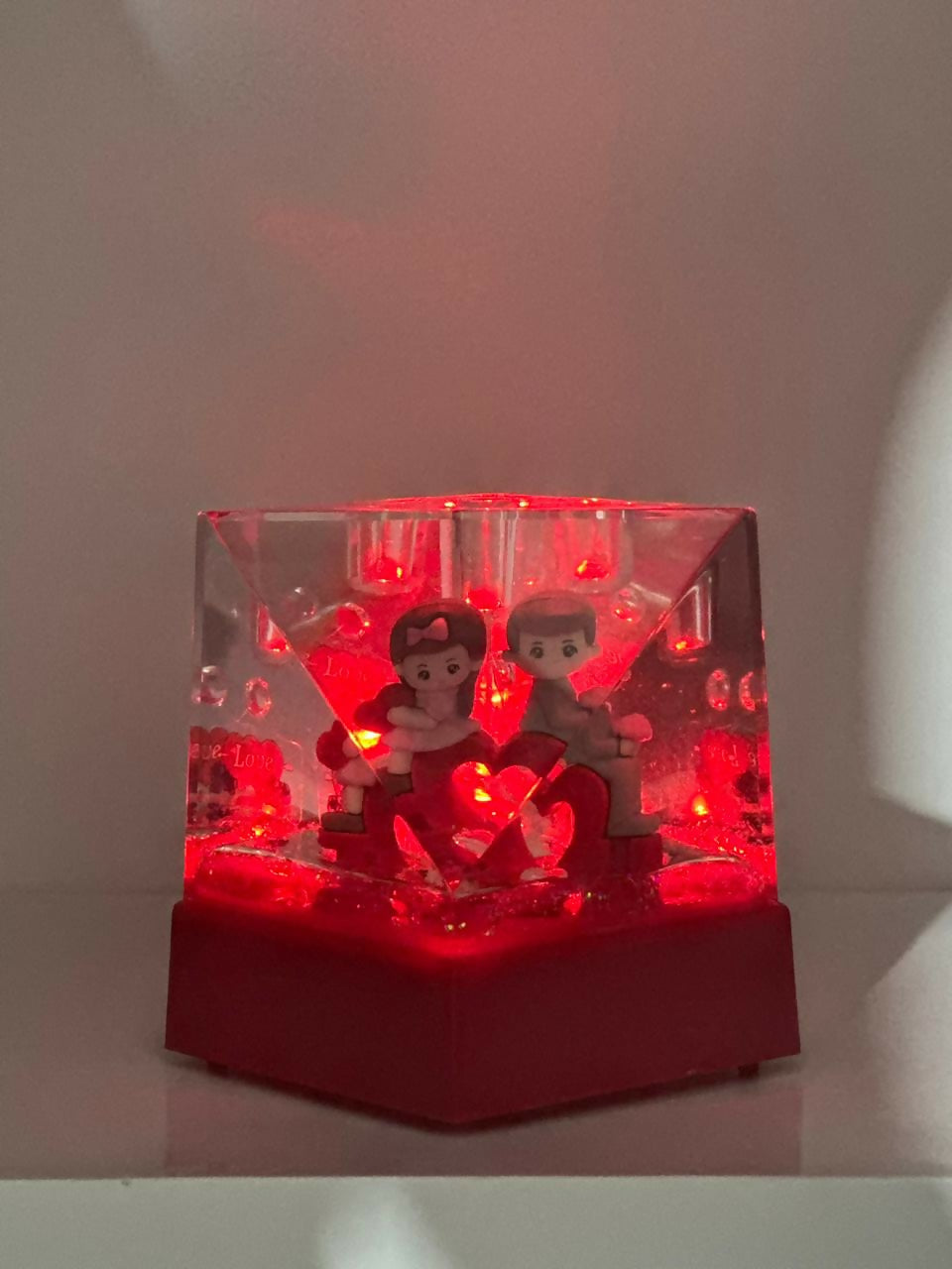 RubyHeart Crystal Cube Acrylic Liquid Motion Teddy Love Sign Block | Valentine's Day Gift | Romantic Desk Showpiece | Clear Decorative Display with Floating Glitter