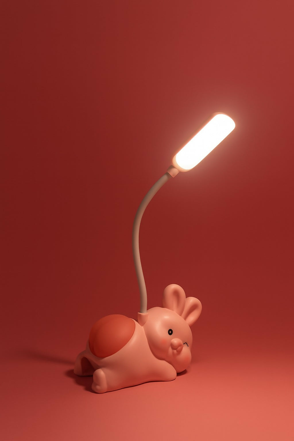 Cute Pink Lying Bunny LED Desk Lamp – USB Rechargeable Flexible Gooseneck Eye Protection Study Light for Kids, Bedside Night Lamp & Room Décor
