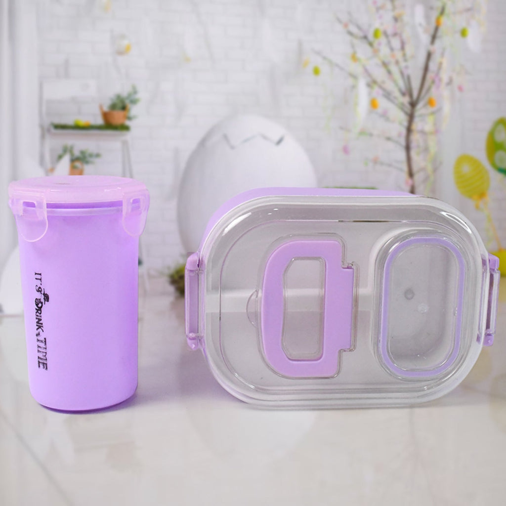 Plastic Lunch Box With Small Box, Bottle & Sponn for Kids Lunch Box (4 Pc Set)