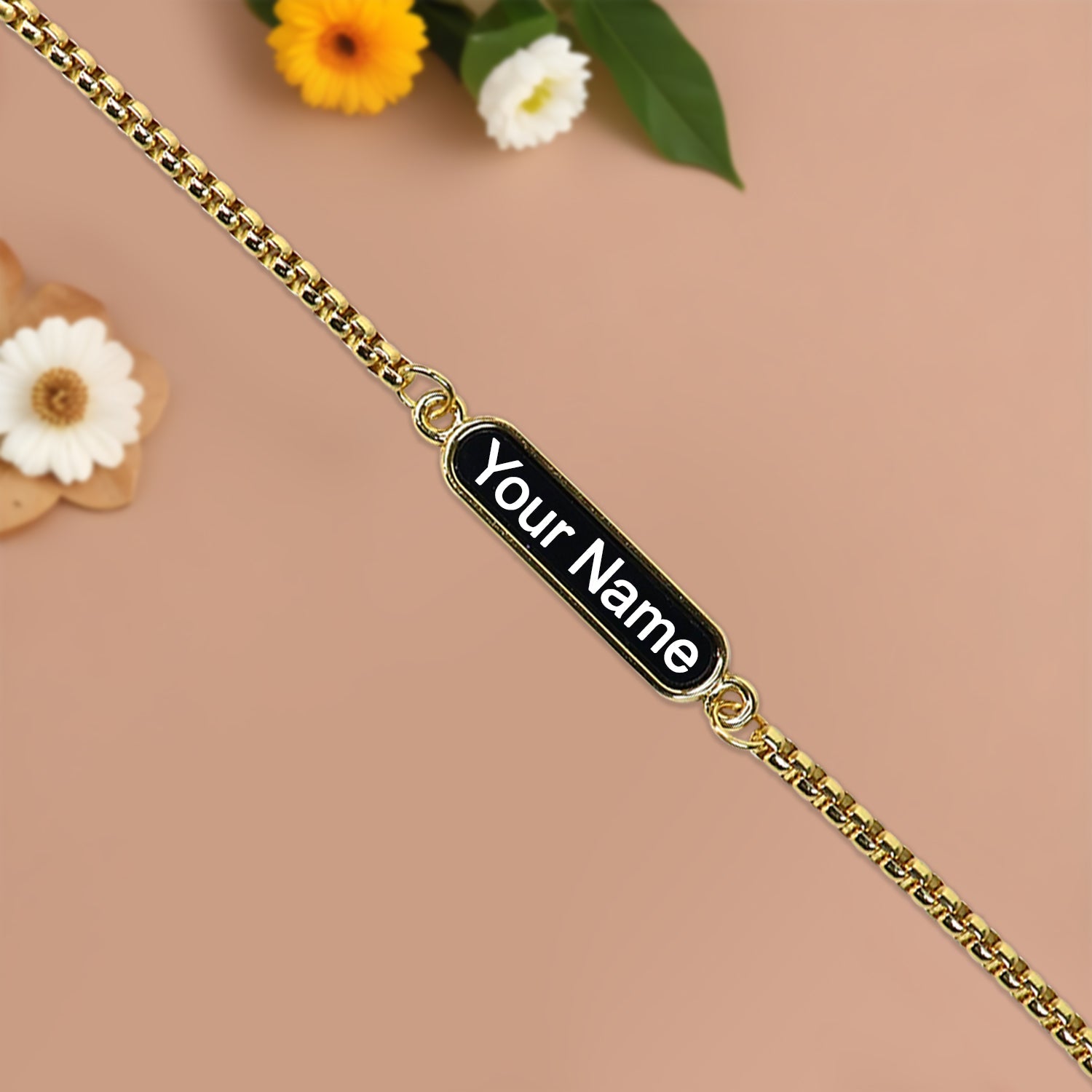 Custom Engraved Dual-Tone Name Bracelet – Black Nameplate Personalized Chain