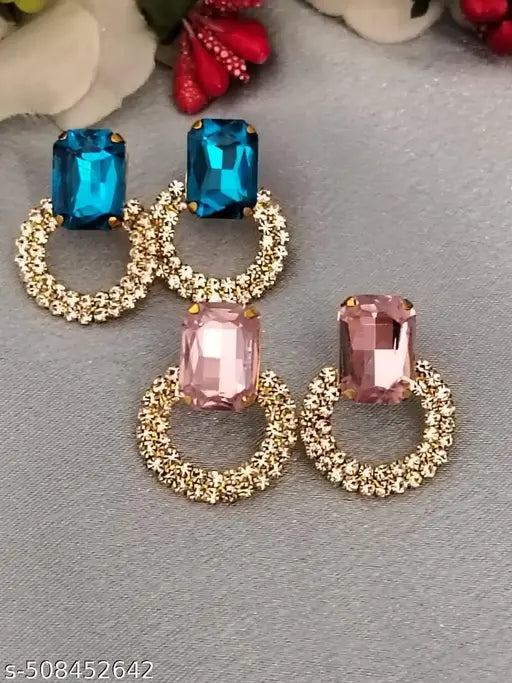Combo of Seablue ad Pink Partywear Earring Studs