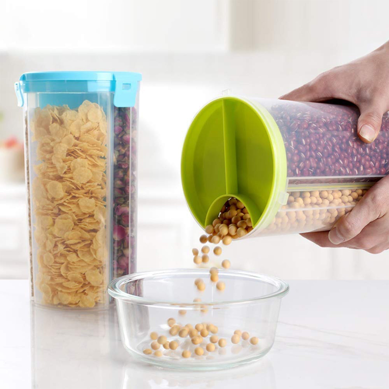 3 in 1 Transparent Air Tight Storage Dispenser Container (With Color Box)
