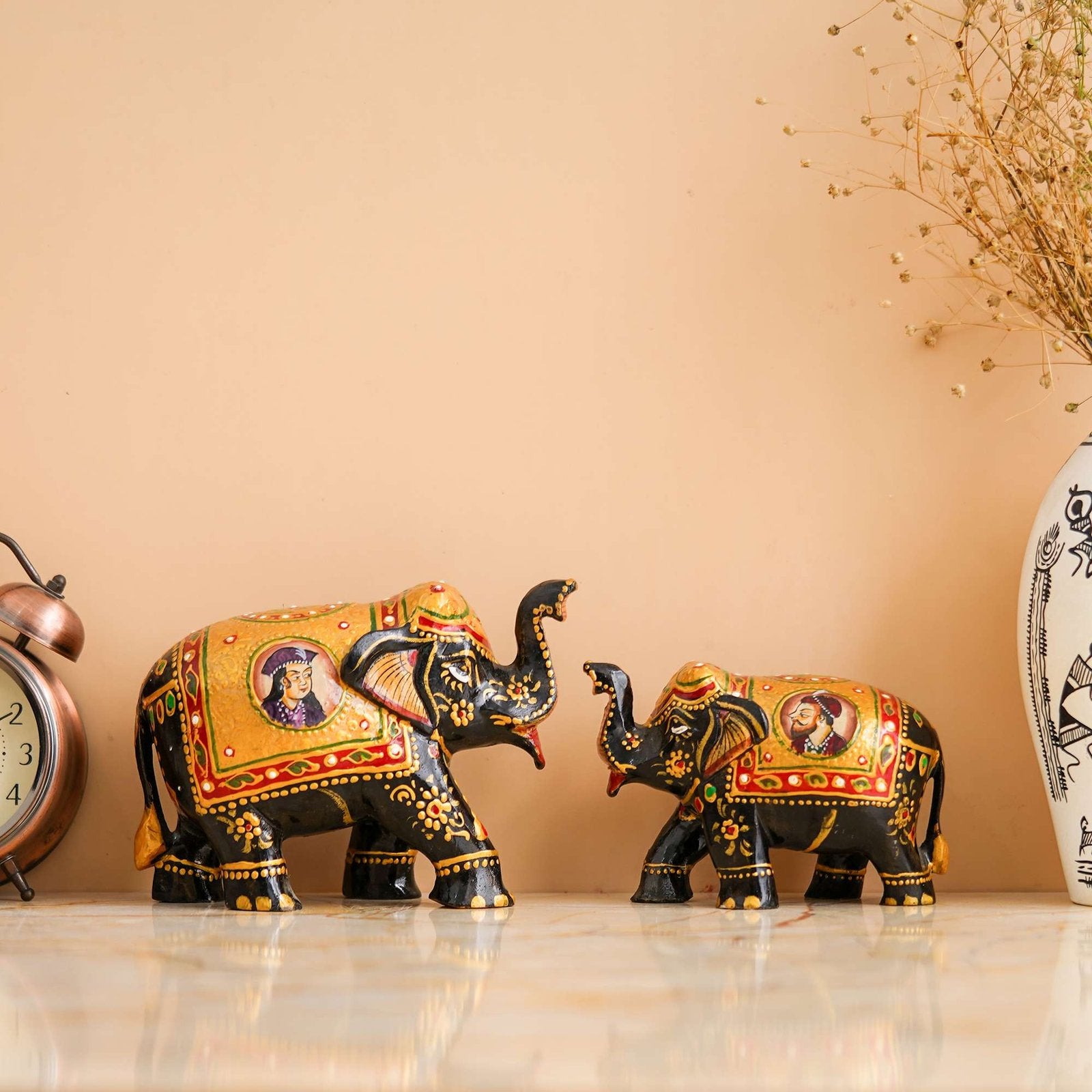 Rajasthani Tribal Handmade Brown " Elephant " Figured Wooden Statue Antique Design Elephant for Showpiece with Brown Colour-2