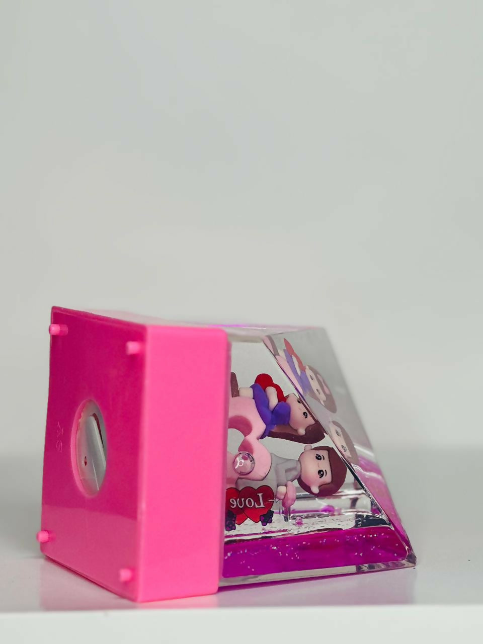 LoveNest Crystal Couple Cube Acrylic Liquid Motion Teddy Love Sign Block | Valentine's Day Gift | Romantic Desk Showpiece | Clear Decorative Display with Floating Glitter