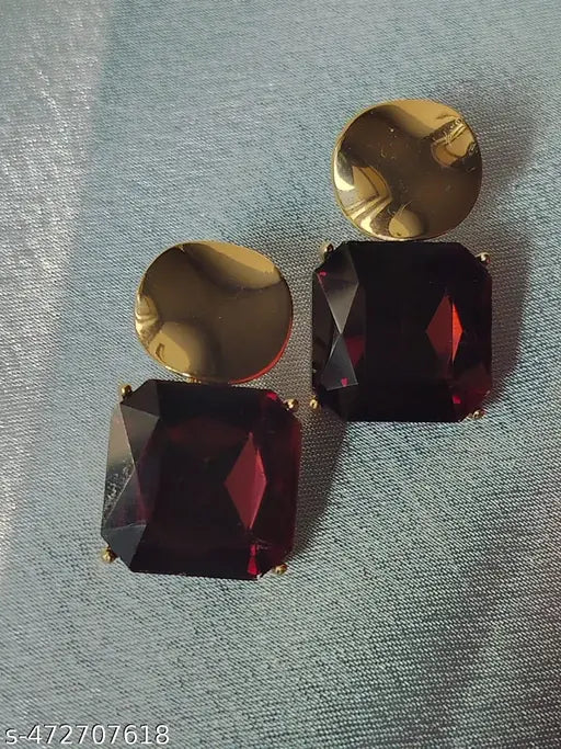 Gold Plated Partywear Earrings with Different Colour Stones