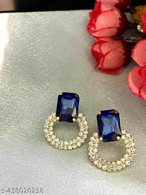 Partywear trending ear studs with Diamond And Red Coloured Stone